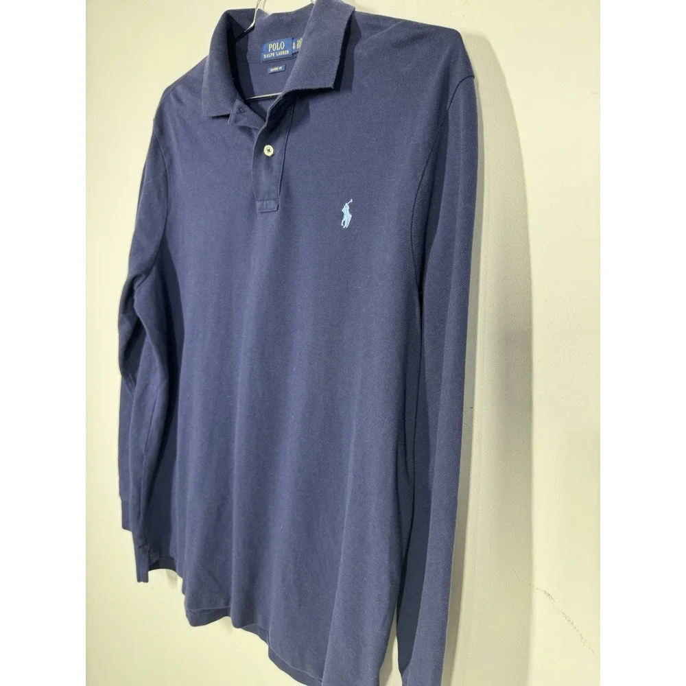 Polo Ralph Lauren Pique Knit Cotton Long Sleeve Classic Polo Shirt‎ Mens XL Blue